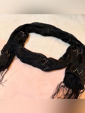 Black Sequin Fringe Scarf - Women's Accessory